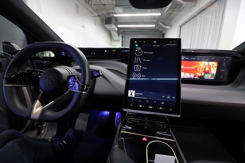 The interior of Faraday Future's luxury electric car FF91 is seen at the company's headquarters in Gardena