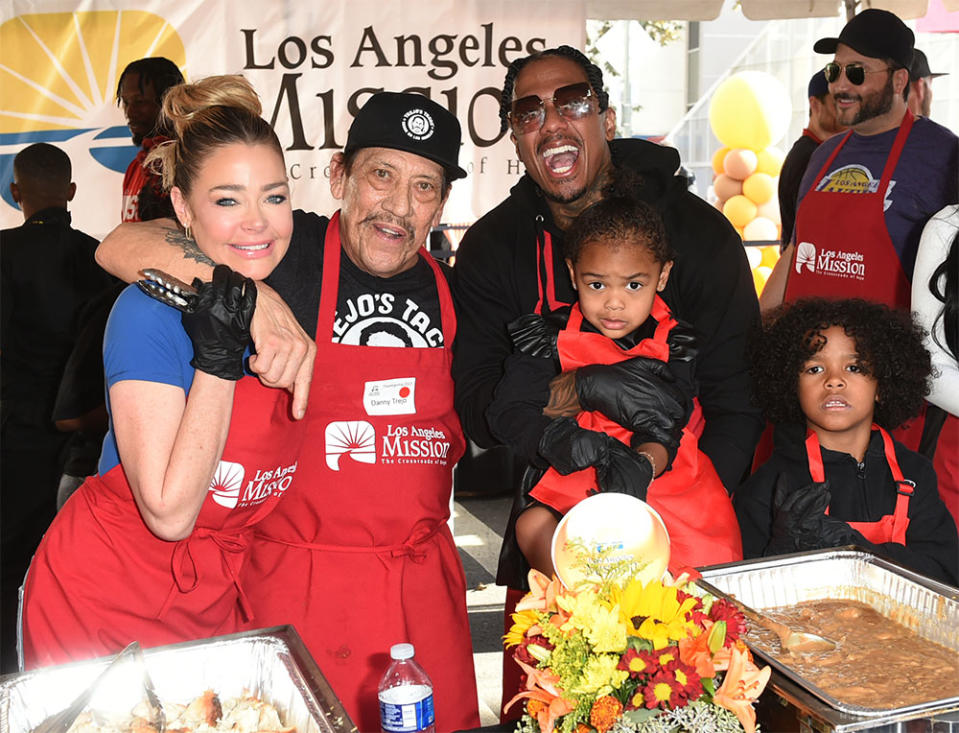 Denise Richards, Danny Trejo and Nick Cannon attends the Los Angeles Mission Annual Thanksgiving Celebration