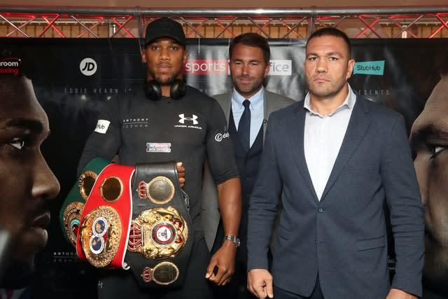 Anthony Joshua, left, was set to take on Kubrat Pulev, right, on June 20 but the coronavirus pandemic led to the bout being postponed (Nick Potts/PA)