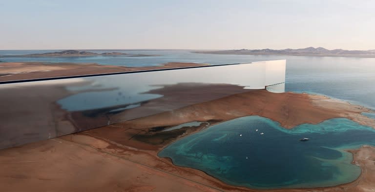 Una representación artística muestra un extremo de la estructura que se ubicaría en el Golfo de Aqaba.