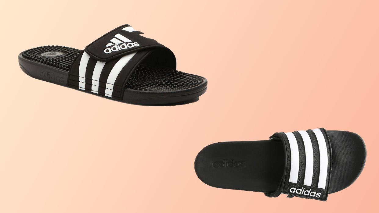 Snag signature Adidas slides for the whole fam.