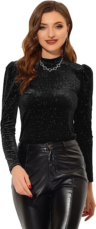 Allegra K Metallic Velvet Top