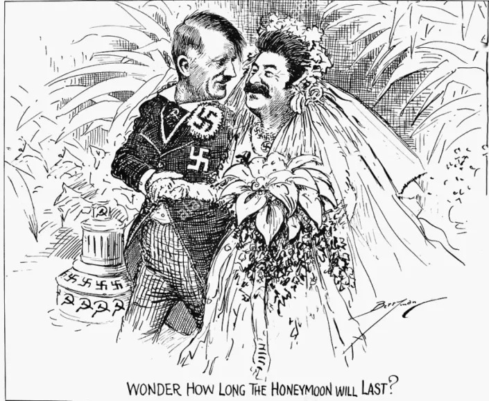 A caricature of the Stalin-Hitler alliance, The Washington Star, 1939 <span class="copyright">Clifford K. Berryman / The Washington Star</span>
