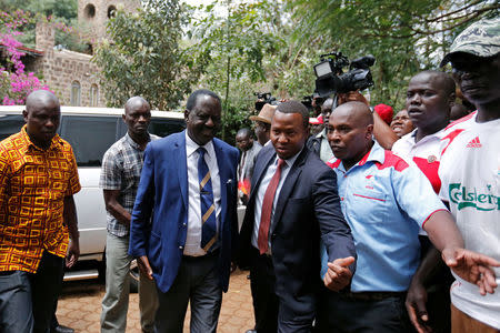 Kenyan opposition leader Raila Odinga of the National Super Alliance (NASA) coalition arrives to deliver a news conference in Nairobi, Kenya October 31, 2017. REUTERS/Thomas Mukoya