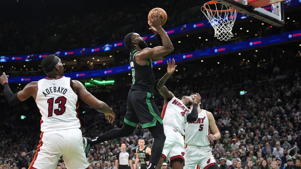 Brown drives to the basket during the game. - Charles Krupa/AP