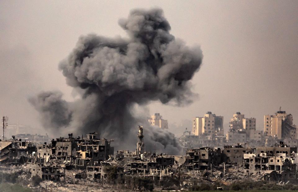 A black cloud of smoke rises from the Gaza Strip amid the ongoing battles between Israel and the Palestinian group Hamas, seen from the Israeli border with Gaza on Oct. 29, 2023.