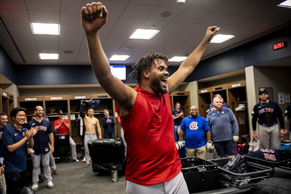 Red Sox reliever Kenley Jansen recorded his 400th career save Wednesday against the Braves. (Photo by Billie Weiss/Boston Red Sox/Getty Images)