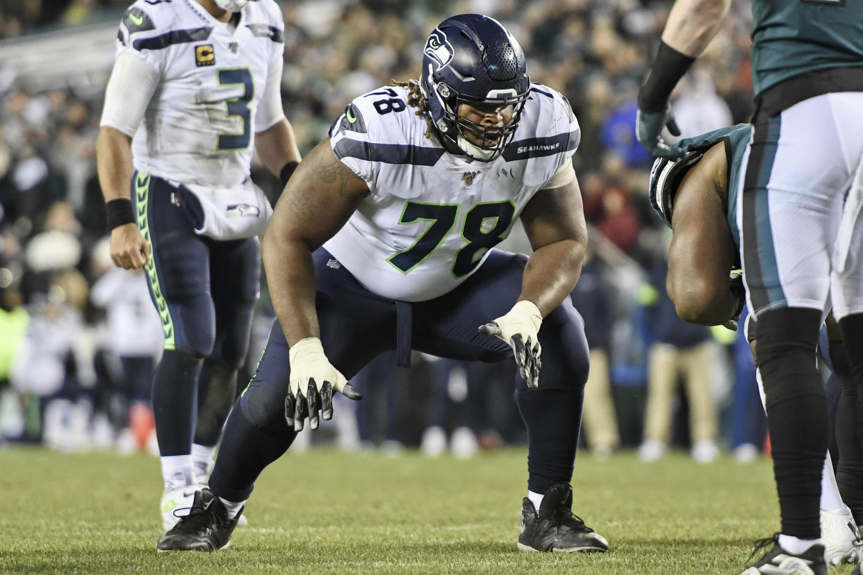 D.J. Fluker waits for the snap during a game.