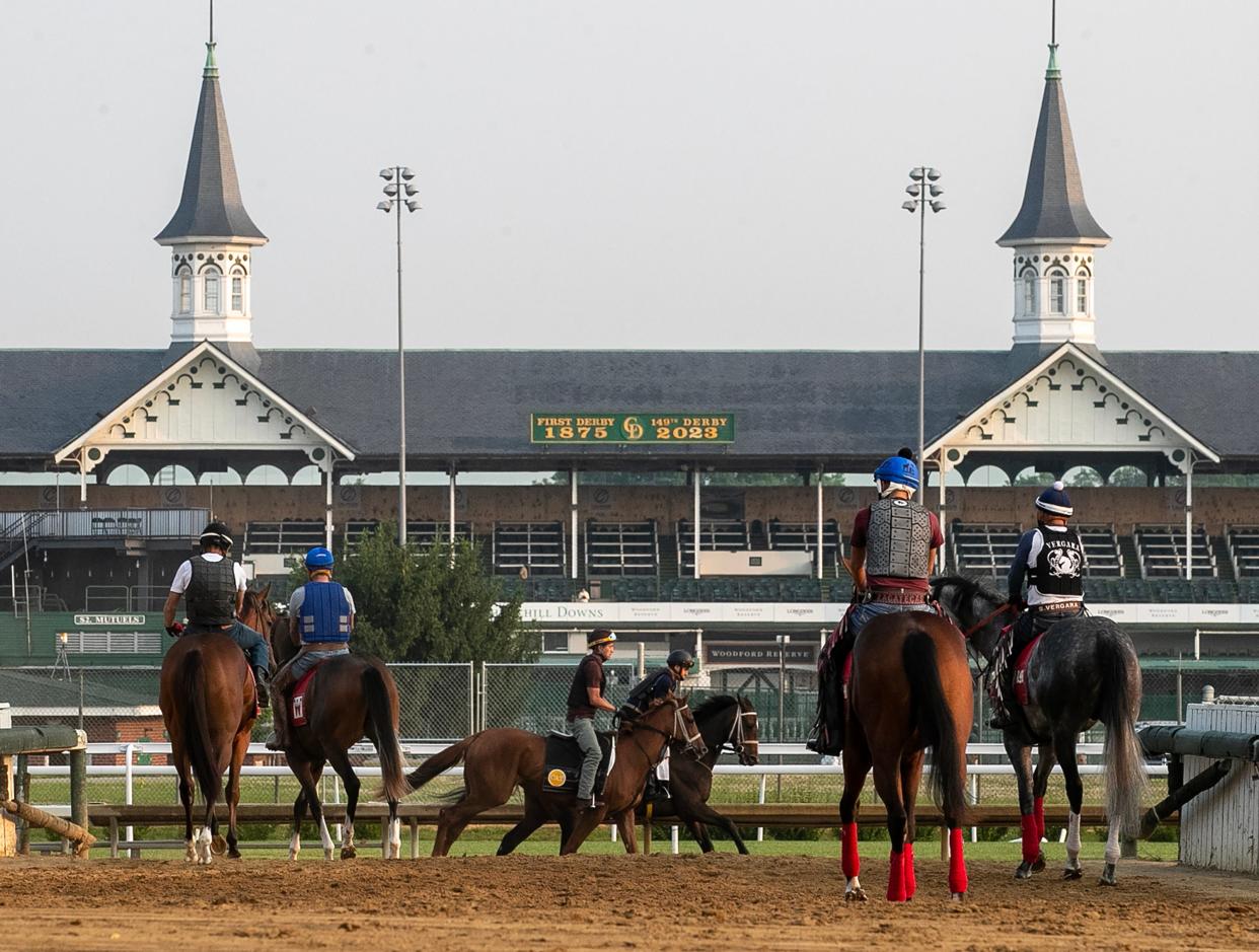 Horses train at Churchill Downs on Tuesday, June 6, 2023.  Racing during the spring meet has been moved to Ellis Park but training continues at the track.