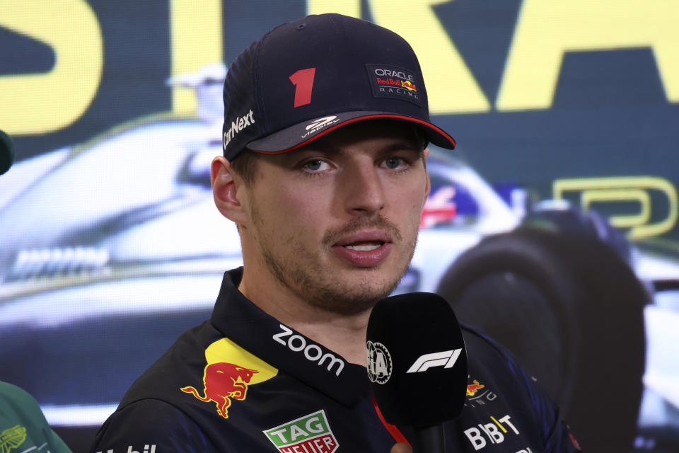 Red Bull driver Max Verstappen of the Netherlands speaks during a press conference ahead of the Australian Formula One Grand Prix at Albert Park in Melbourne, Thursday, March 30, 2023. (AP Photo/Asanka Brendon Ratnayake)