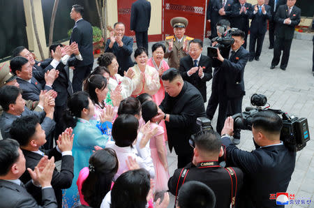 North Korea's leader Kim Jong Un visits the North Korean Embassy in Hanoi, Vietnam February 26, 2019 in this photo released by North Korea's Korean Central News Agency (KCNA). KCNA via REUTERS