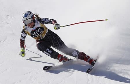 Mar 15, 2017; Aspen, CO, USA; Tina Weirather of Liechstenstein during the women's downhill alpine skiing race in the 2017 Audi FIS World Cup Finals at Aspen Mountain. Mandatory Credit: Jeff Swinger-USA TODAY Sports