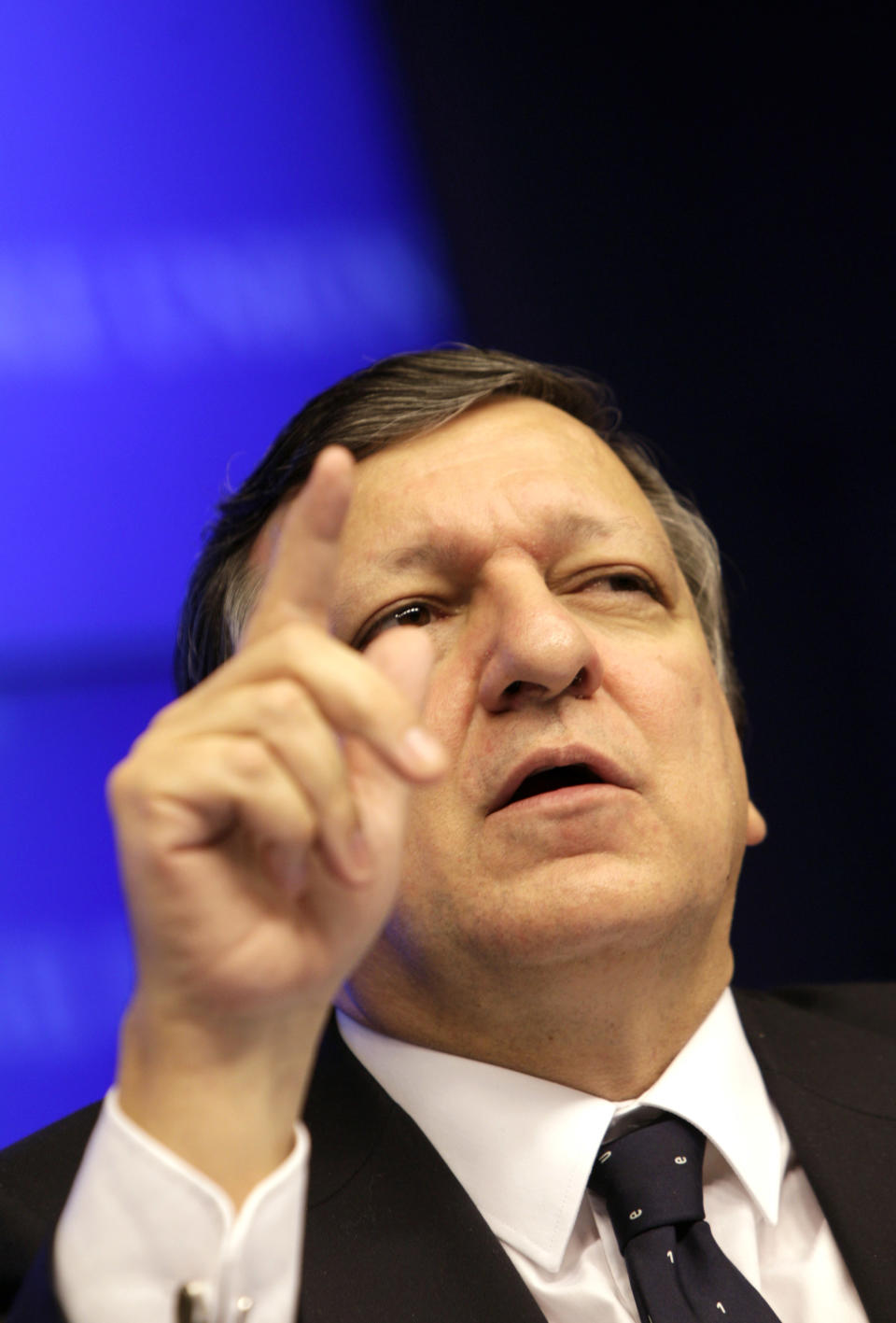 European Commission President Jose Manuel Barroso gestures while speaking during a media conference at an EU summit in Brussels on Thursday, March 1, 2012. European leaders meet for a two-day summit aimed at tackling unemployment and boosting economic growth in the region. (AP Photo/Virginia Mayo)