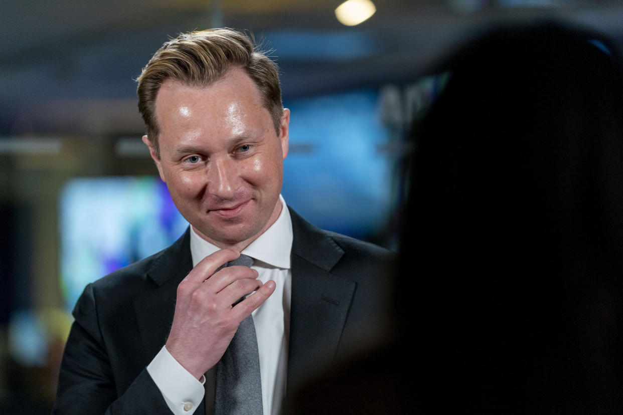 Andrew Adams, director of the Justice Department's KleptoCapture task force, designed to enforce the economic restrictions imposed on Russia and its billionaires, speaks to the Associated Press in an interview at the AP bureau in Washington, Wednesday, March 1, 2023. (AP Photo/Andrew Harnik)