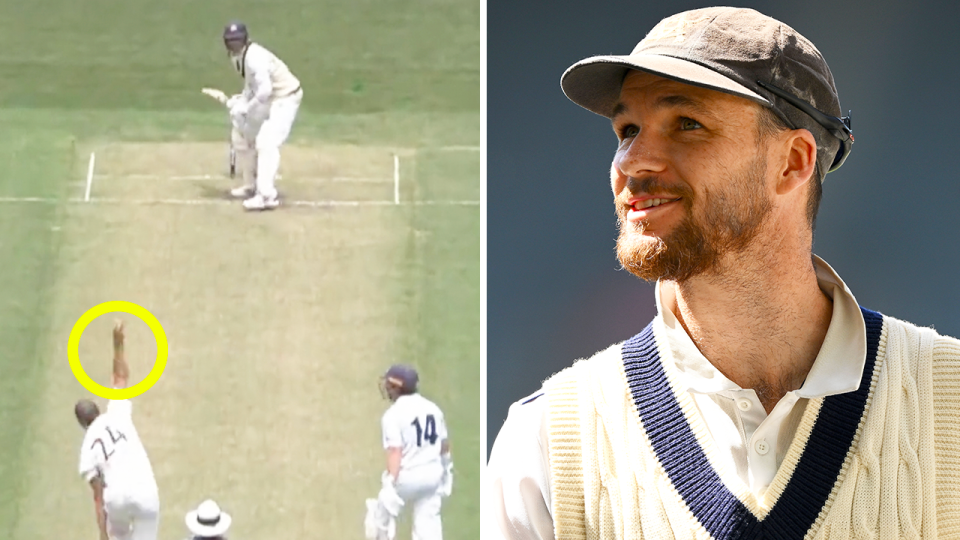 Peter Handscomb (pictured right left the commentators stunned after backing away from a delivery at the last moment in the Sheffield Shield game against Queensland. (Images: Cricket.com.au/Getty Images)