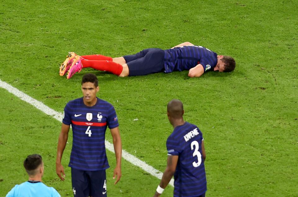 Benjamin Pavard was knocked out against Germany (AP)