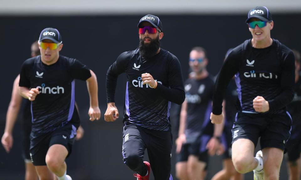 <span>‘We were unbelievable with the bat’: Moeen Ali (centre), has fond memories of England’s 2022 semi-final success over India.</span><span>Photograph: Alex Davidson-ICC/ICC/Getty Images</span>