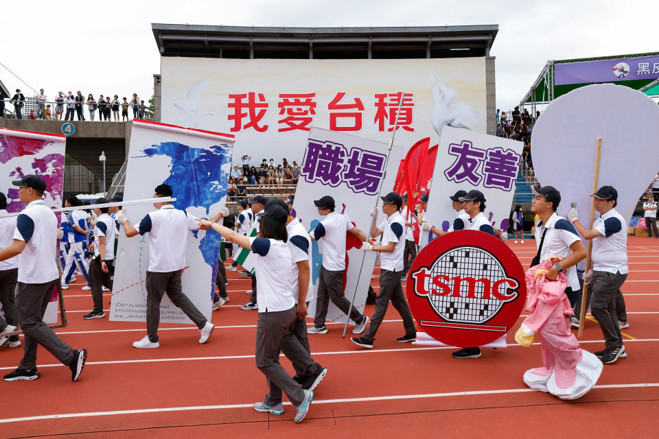 Employees of Taiwan Semiconductor Manufacturing Company (TSMC) prepare to perform during the company's annual sports day event in Hsinchu, Taiwan, October 14, 2023. REUTERS/Ann Wang