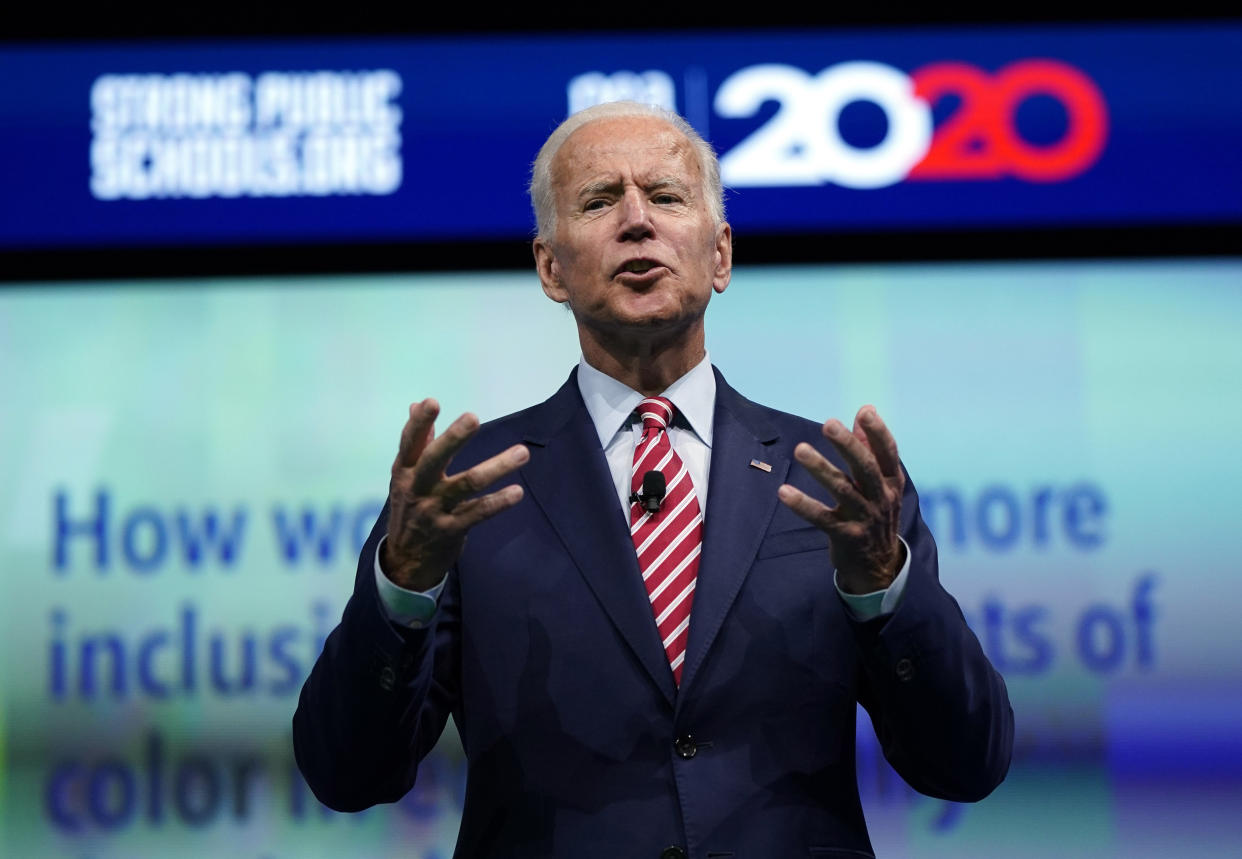 Former Vice President Joe Biden at a candidate forum about education issues on Friday.<br /> (Photo: David J. Phillip/Associated Press)