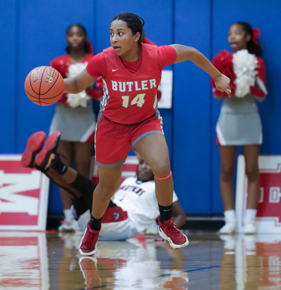 Butler's Anieja Russell leads the fast break against Pleasure Ridge Park during a Sixth Region semifinal Thursday night.