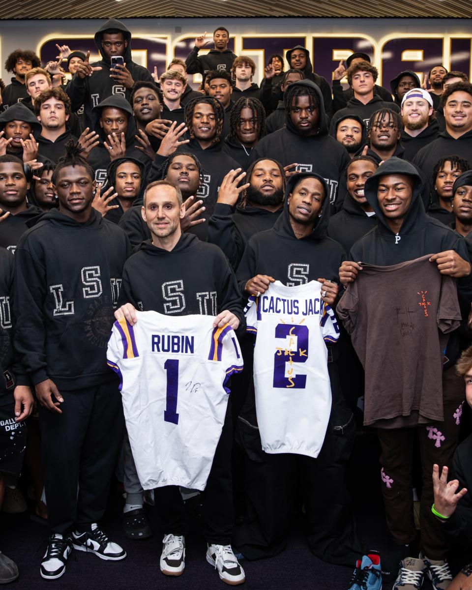 Travis Scott, Michael Rubin celebrate Cactus Jack collaboration launch at LSU.