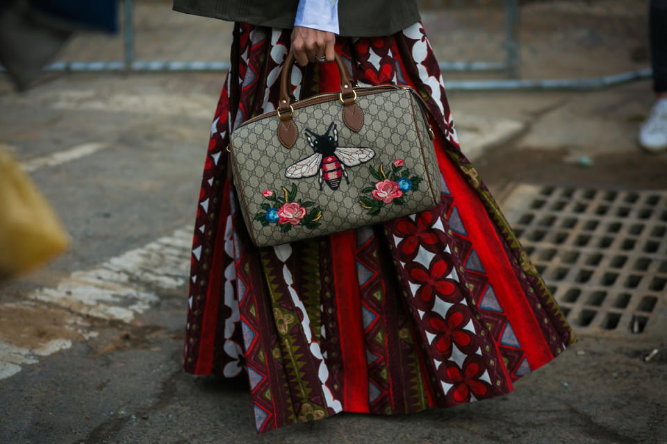 A richly embroidered Gucci Bag at New York Fashion Week.