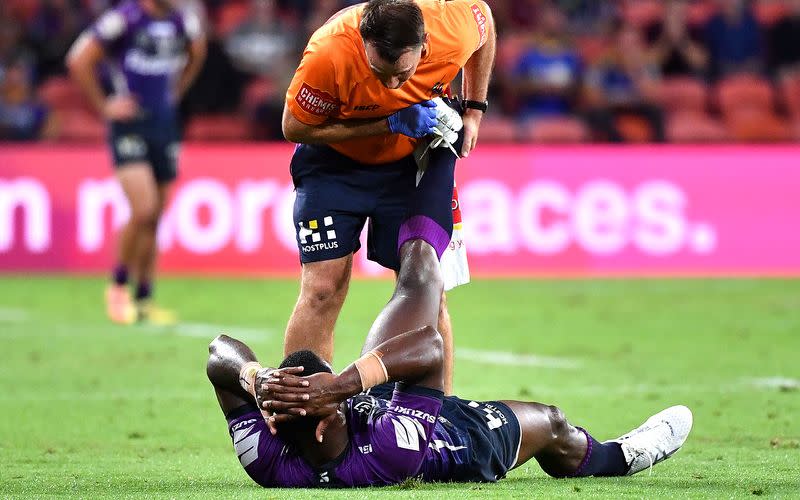 Suliasi Vunivalu can be seen here getting treatment for a cramp.