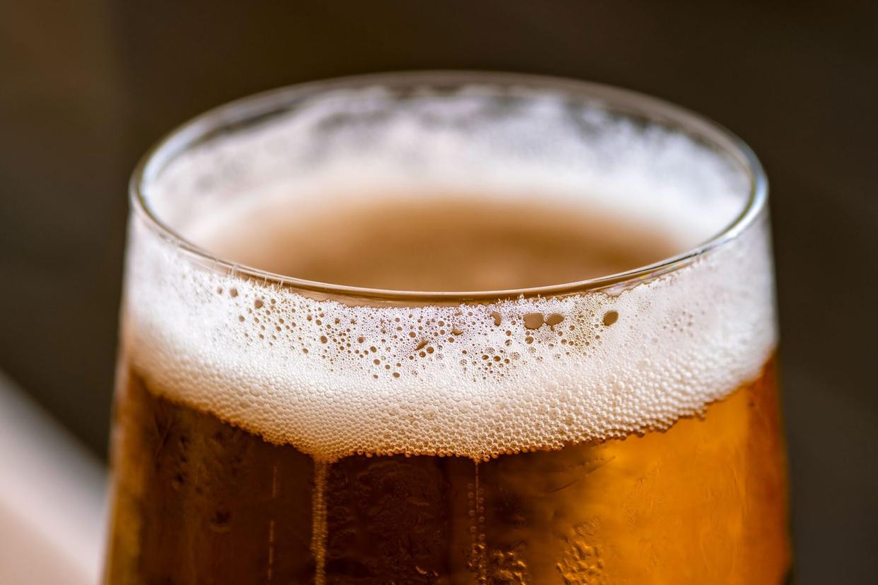 A beer glass closeup