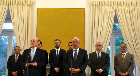 Portugal's Prime Minister Antonio Costa and Social Democratic Party (PSD) leader Rui Rio attend a news conference at the Sao Bento Palace in Lisbon, Portugal April 18, 2018. REUTERS/Rafael Marchante