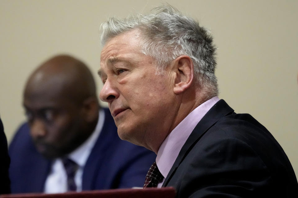 Actor Alec Baldwin listens during his hearing in Santa Fe County District Court, Wednesday, July 10, 2024, in Santa Fe, N.M. Baldwin is facing a single charge of involuntary manslaughter in the death of a cinematographer. (AP Photo/Ross D. Franklin, Pool)