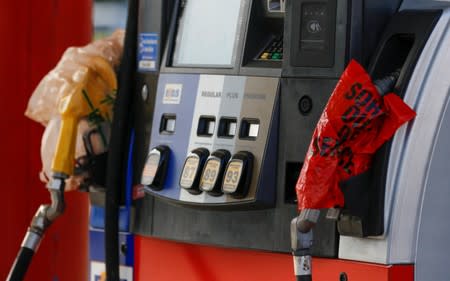 Sold out gas pumps are shown at a station ahead of the arrival of Hurricane Dorian in Pompano Beach