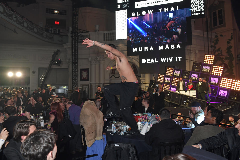 LONDON, ENGLAND - FEBRUARY 12:  Slowthai attends The NME Awards 2020 at the O2 Academy Brixton on February 12, 2020 in London, England.  (Photo by David M. Benett/Dave Benett/Getty Images)