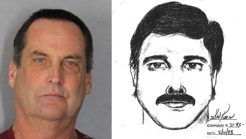 Jeffrey King, the man police have linked via DNA to a 1993 rape in Newark, and a composite drawn from the victim's description of the suspect in 1993