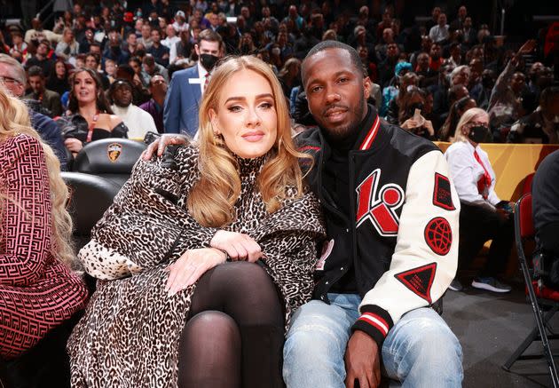 Adele and boyfriend Rich Paul pose for a photo during a basketball game on Feb. 20 in Cleveland. (Photo: Nathaniel S. Butler via Getty Images)