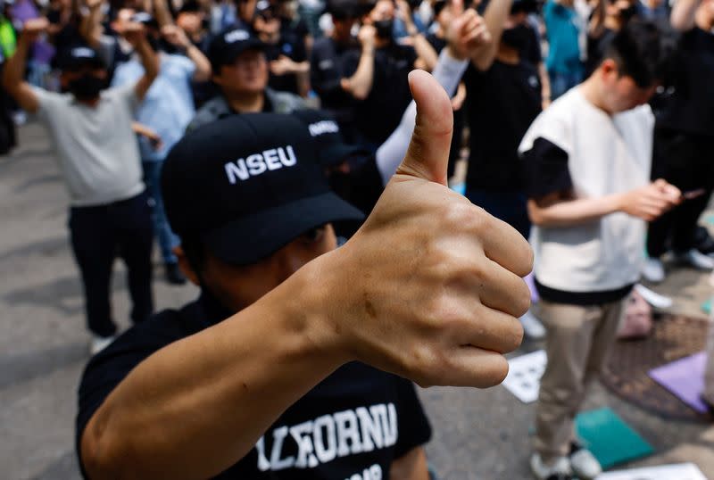 The National Samsung Electronics Union (NSEU) holds a rare protest for fair treatment, in Seoul