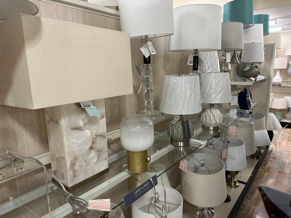 Shelf of lamps at HomeGoods