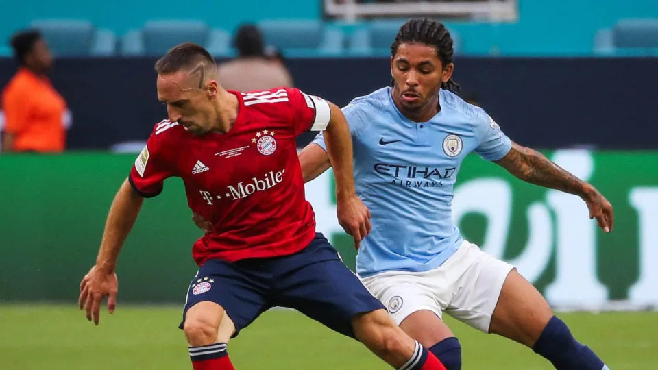 Franck Ribery and Manchester City midfielder Douglas Luiz Credit: Alamy