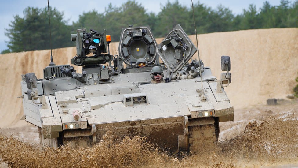 An Ajax Ares tank at a military base in Dorset