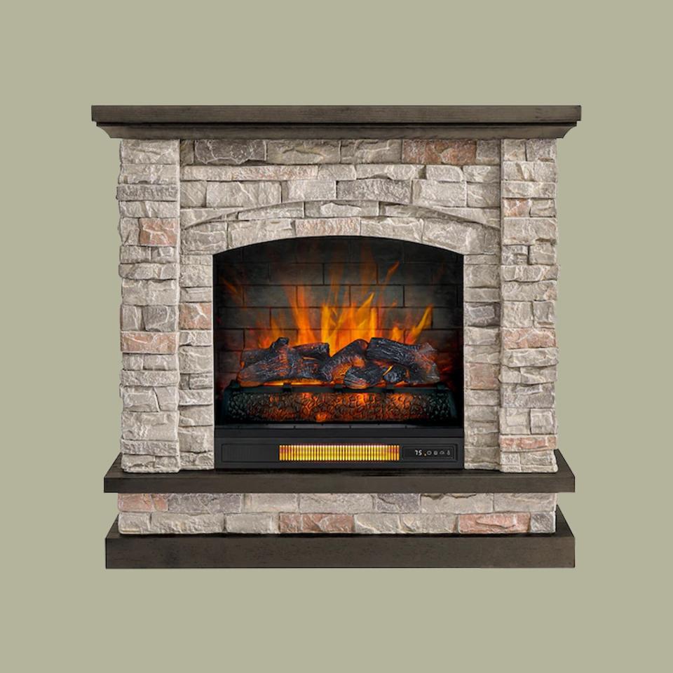 Allen + Roth W Coffee Oak Infrared Quartz Electric Fireplace