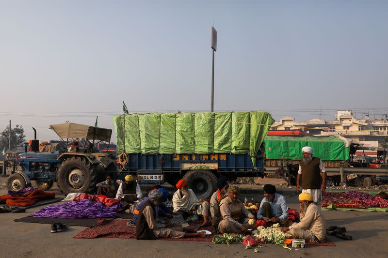 A protest against the newly passed farm bills, at Singhu border near Delhi