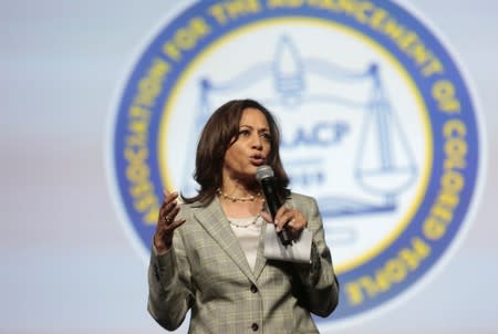 Democratic U.S. Presidential candidate Senator Kamala Harris addresses the audience during the Presidential candidate forum at the annual convention of the National Association for the Advancement of Colored People (NAACP), in Detroit