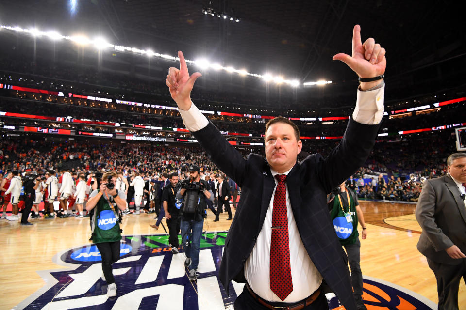 MINNEAPOLIS, MINNESOTA - APRIL 06: head coach Chris Beard of the Texas Tech Red Raiders reacts to winning the semifinal game in the NCAA Men's Final Four at U.S. Bank Stadium on April 06, 2019 in Minneapolis, Minnesota. (Photo by Jamie Schwaberow/NCAA Photos via Getty Images)