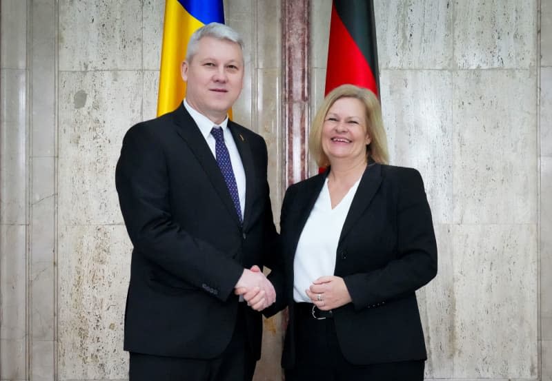 German Minister of the Interior and Home Affairs Nancy Faeser meets with Deputy Prime Minister and Minister of the Interior of Romania Marian Catalin Predoiu. Soeren Stache/dpa