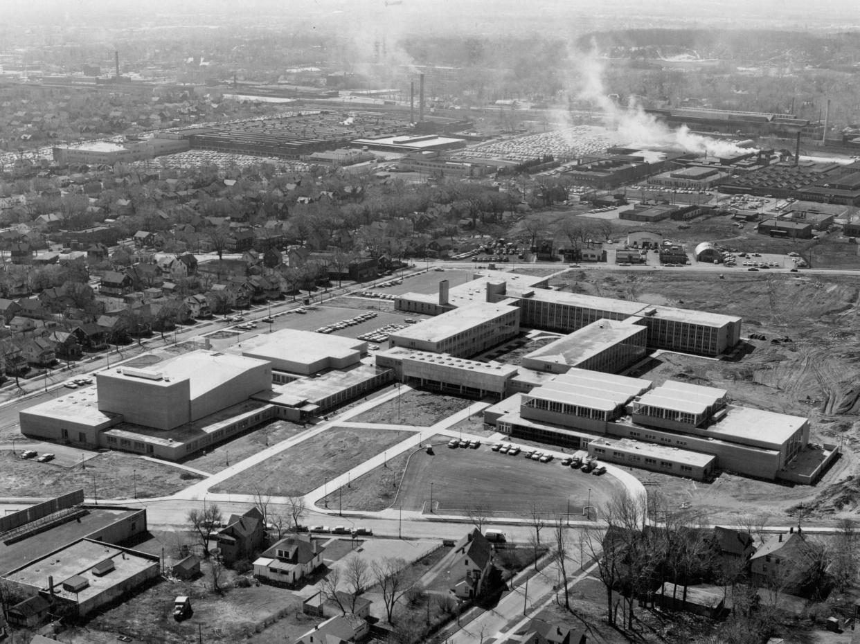An undated aerial photo of East High School.