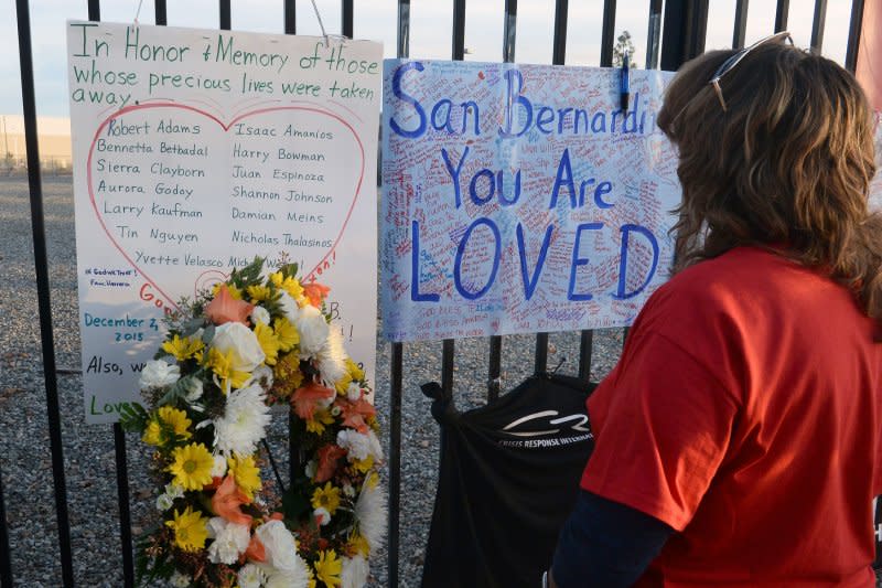 On December 2, 2015, Syed Farook and his wife Tashfeen Malik, attacked a social services facility in Southern California killing 14 before leading police in a running gun battle in which they were killed. File Photo by Jim Ruymen/UPI