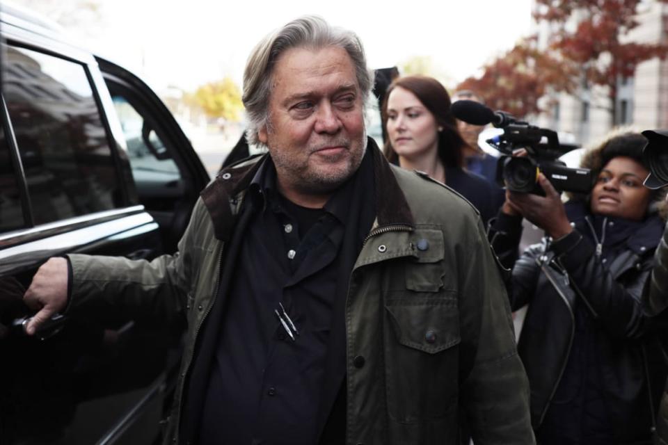 <div class="inline-image__caption"><p>Steve Bannon leaves the E. Barrett Prettyman United States Courthouse after he testified at the Roger Stone trial November 8, 2019 in Washington, DC.</p></div> <div class="inline-image__credit">Alex Wong/Getty</div>