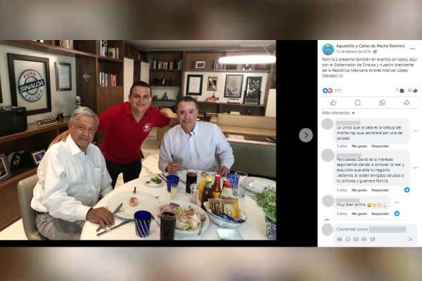 Encuentro de López Obrador y Quirino Coppel en Sinaloa, en febrero de 2019. Foto: Facebook @aguachileycallosramiros