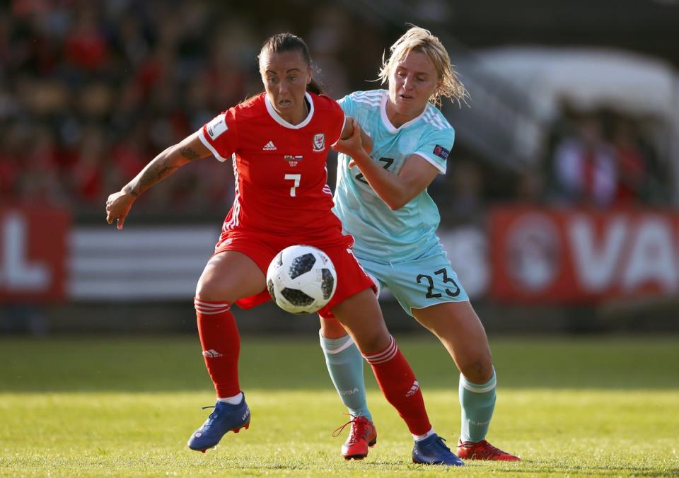 Wales are without Natasha Harding (left) for their World Cup play-off against Bosnia and Herzegovina due to personal reasons (Nick Potts/PA) (PA Archive)