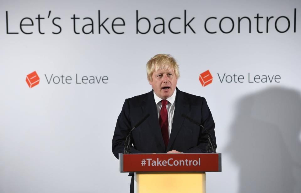 160624 -- LONDON, June 24, 2016  -- Former London Mayor and Vote Leave campaigner Boris Johnson speaks during a press conference in London, Britain, June 24, 2016. The Leave camp has won Britain s Brexit referendum on Friday morning by obtaining nearly 52 percent of ballots, pulling the country out of the 28-nation European Union EU after its 43-year membership.  BRITAIN-LONDON-BREXIT-BORIS JOHNSON Xinhua PUBLICATIONxNOTxINxCHN