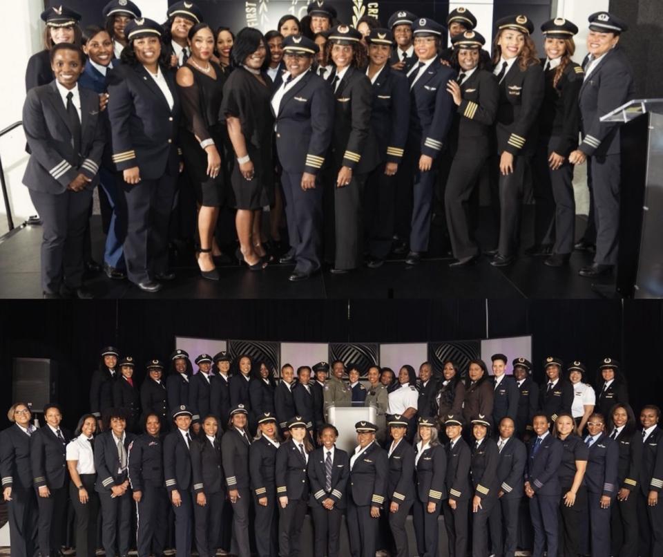 Sisters of the Skies is helping the next generation of Black women pilots. 
pictured: two large groups from Sisters of the Skies 